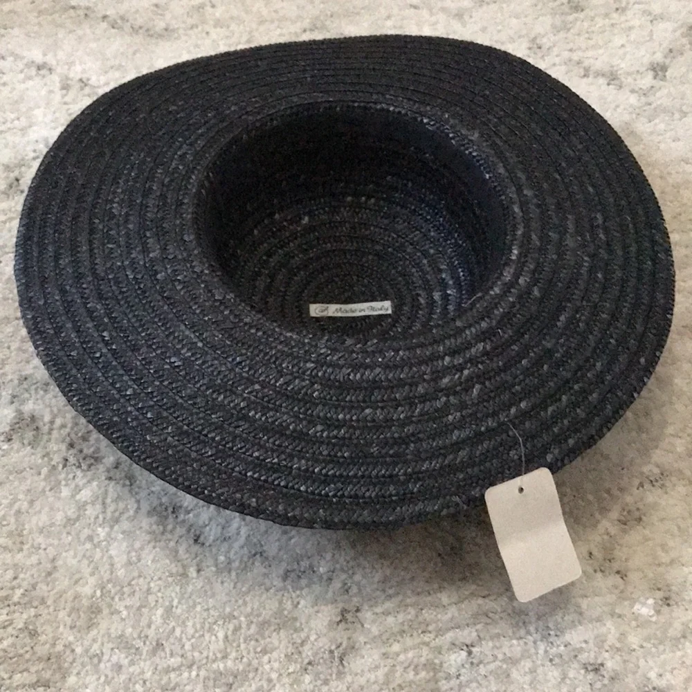 Vintage Italian Black Natural Straw Hat Medium - Picture 4 of 6